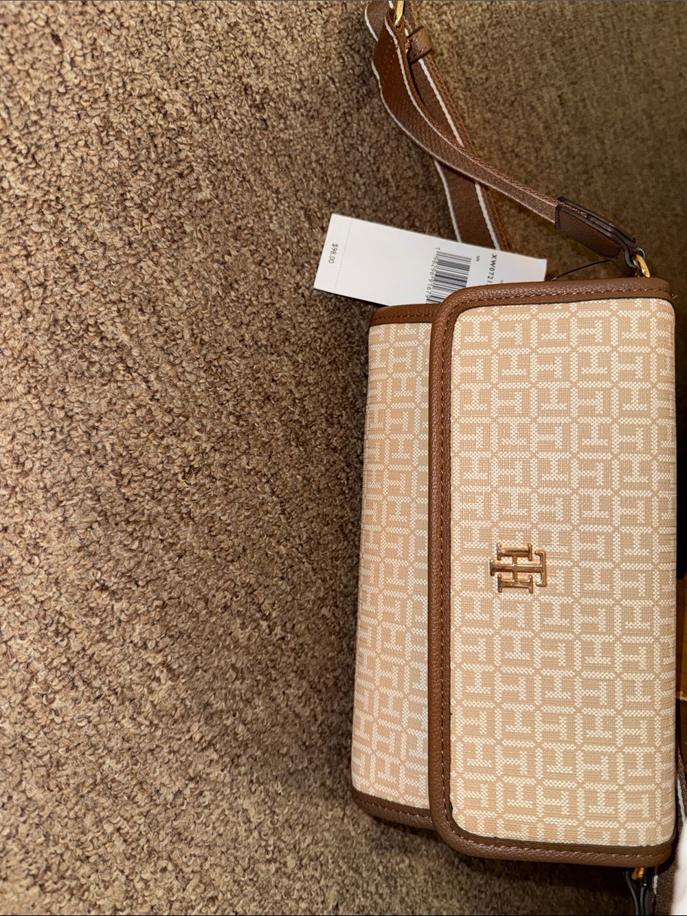 Tommy Hilfiger Beige and Brown Monogram Crossbody Bag